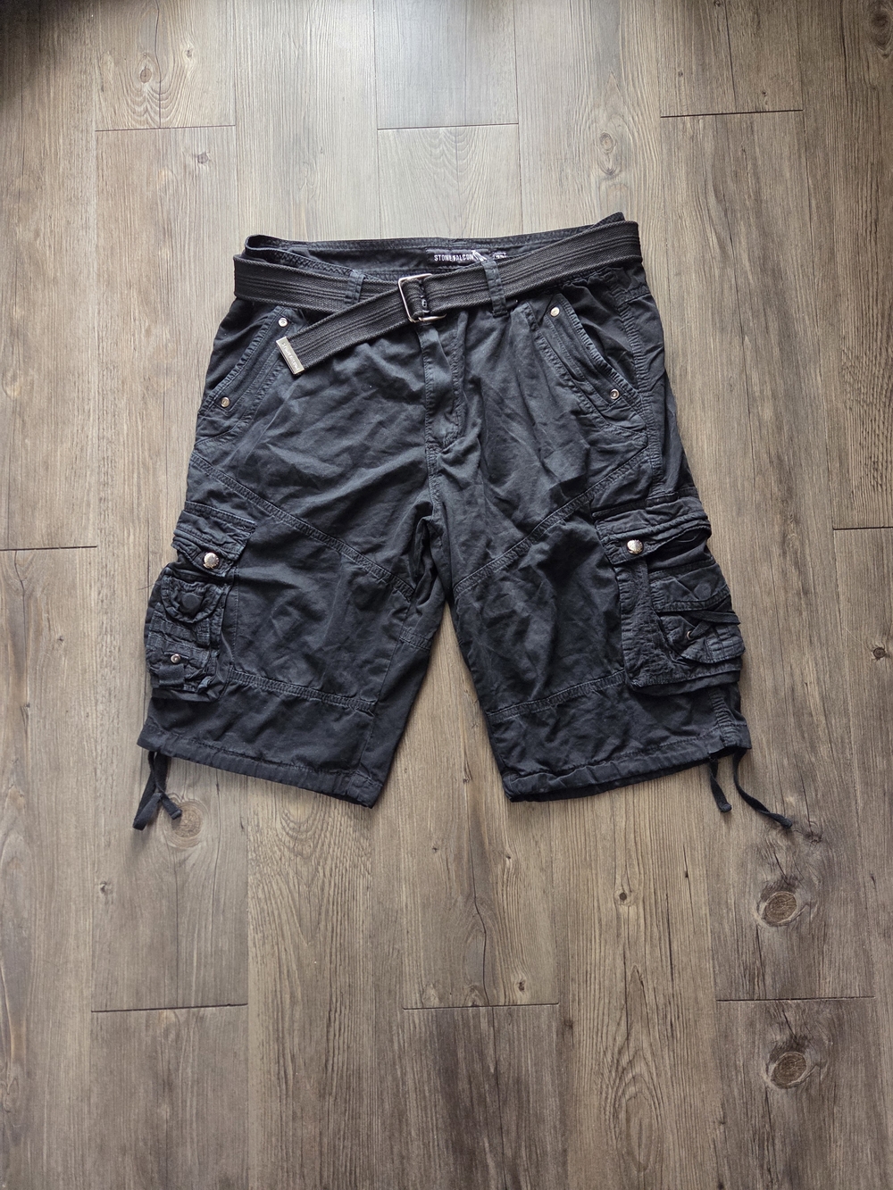 Men's Stone Falcon Black Cargo Shorts with Adjustable Web Belt